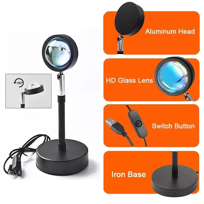 15 in 1 Rainbow Sunset Lamp, Led Projector Night Light, Rgb Controllable 360° Rotated Romantic Visual, Almunium Lens Sunset Projection Lamp, Wall Decoration USB Operate Rainbow Sunset Projector Lamp 15 in 1 Rainbow Sunset Lamp, Led Projector Night Light, Rgb Controllable 360° Rotated Romantic Visual, Almunium Lens Sunset Projection Lamp, Wall Decoration USB Operate Rainbow Sunset Projector Lamp